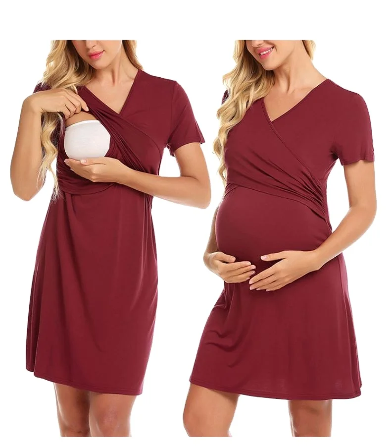 

Dress For Pregnant Women Pregnancy Nightgown Maternity Dress Solid V Neck Breastfeeding Nursing Cover Women's Dress, Customized color