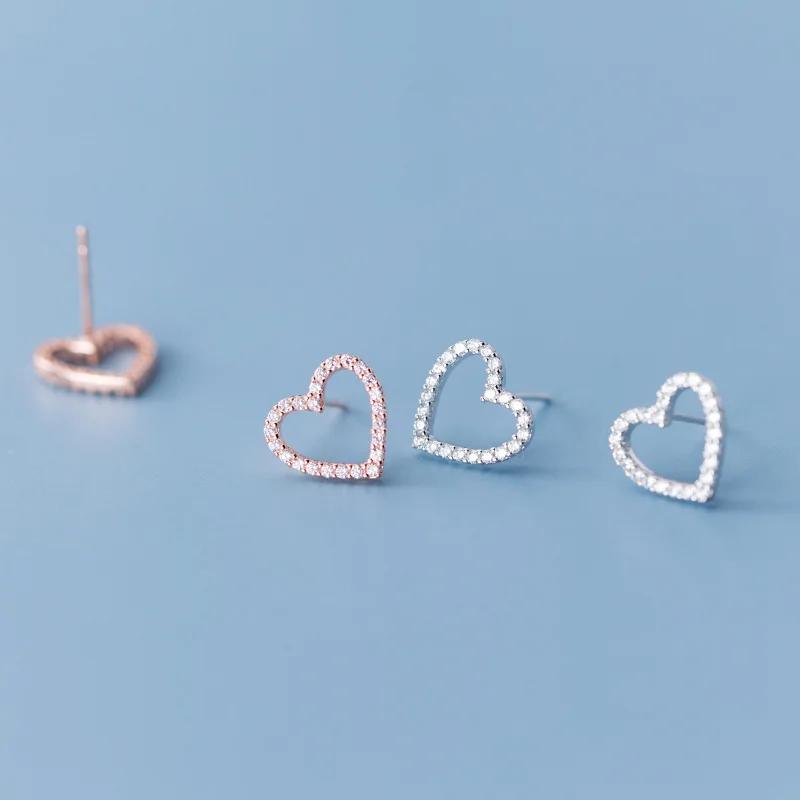 

Fashion New Women Crystal Heart Stud Earrings For 925 Sterling Silver Jewelry