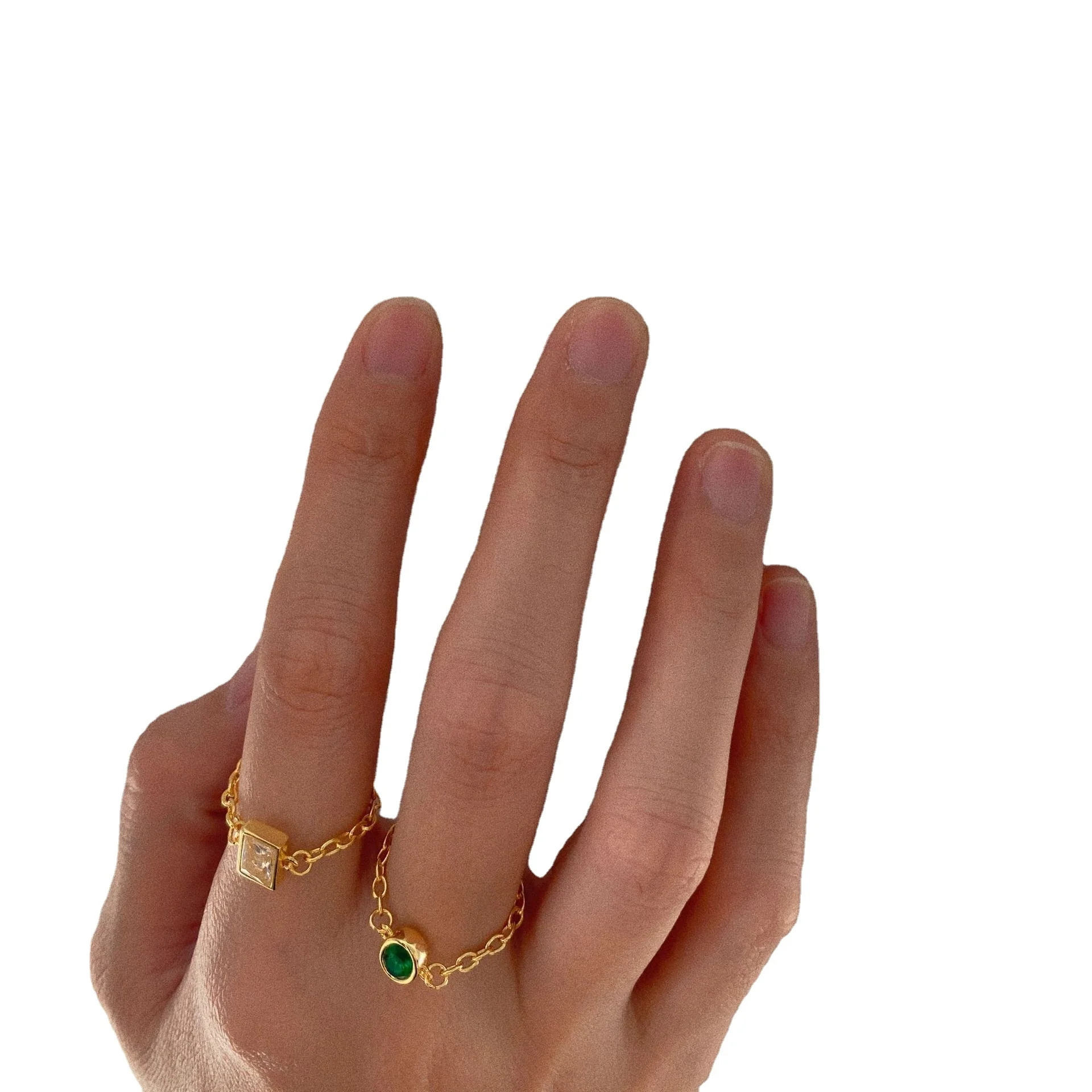 

2021 New Arrival Chain Zircon Oval Turquoise Ring Baguette Cubic Zirconia Dimond Ring High Quality Rings