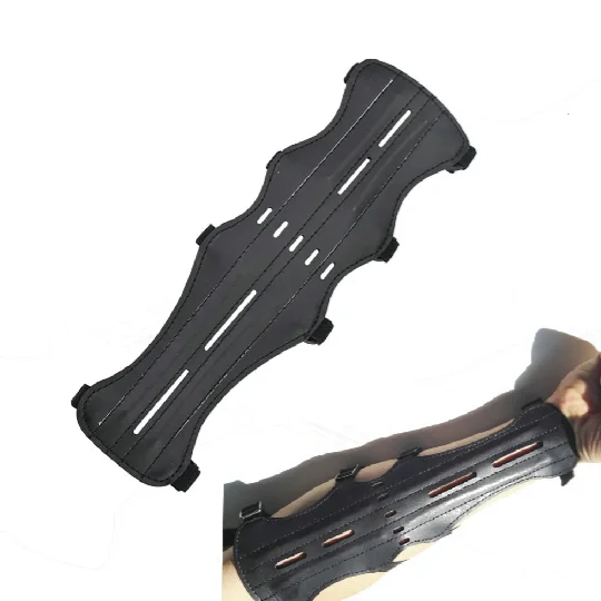 

Archery Arm Guard 4 Strap Leather Black Protect Your Forearm Breathable Adjustable Hunting