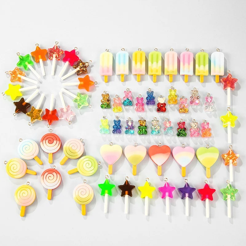 

Wholesale Kawaii Mix Styles Colourful Glitter Resin Bear Ice cream Candy Charms Pendant For Women Making DIY Necklace Bracelet, Picture
