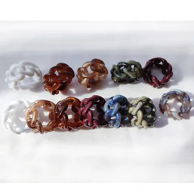 

Vintage Jewelry Adjustable Resin Hip Hops Rings Transparent Marble Pattern Acrylic Plastic Link Chain Rings For Girls