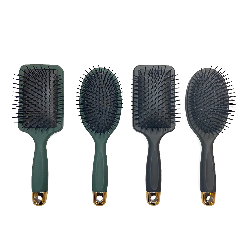 

Black Paddle Hair Massage Brush Custom Logo Purple Electroplated Gold Premium Brown With Boar Bristles Square Rainbow Tangle