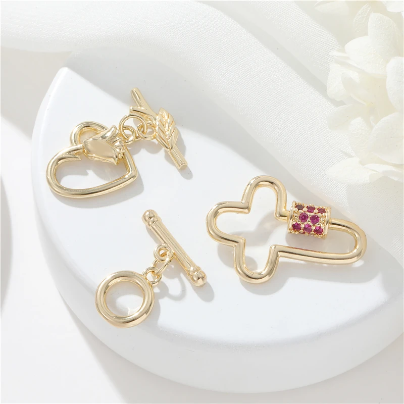 

Jiexing Trendy Jewelry Accessories Components OT Buckles Clasp DIY Brass 14K Gold Plate Connector Heart Shape Making Jewelry