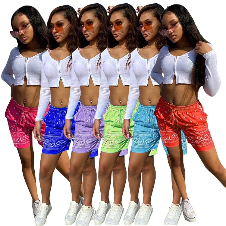 

JY37 Hot sale bandana print workout shorts women's shorts casual bandana shorts with pattern, Picture