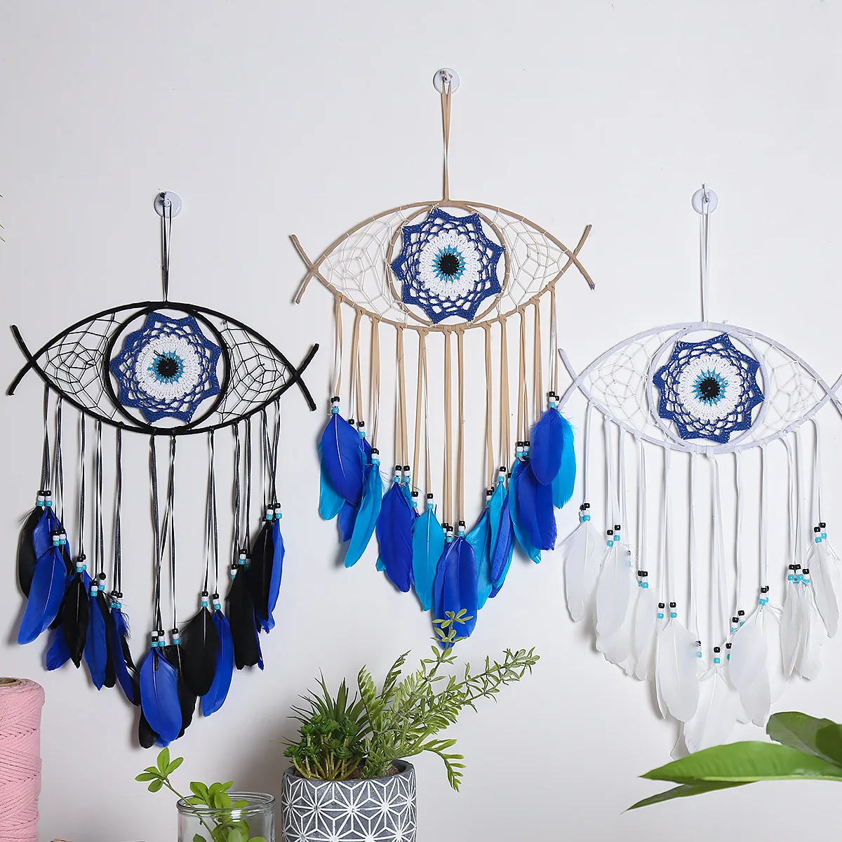 

Artilady Evil Eye Dream Catcher For Home Decor Handmade Evil Eye Wall Decor Boho Wall Hanging Blue Feather Dreamcatcher Wall Art