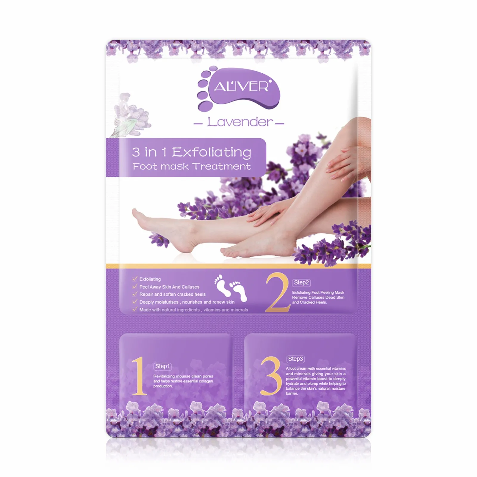 

ALIVER Lavender Foot Skin Care 3 in 1 Exfoliating Foot Mask Peeling Foot Mask