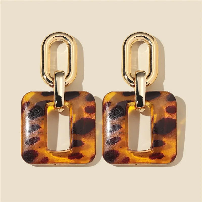 

Vintage Retro Acrylic Resin Leopard Print Square Dangle Earrings