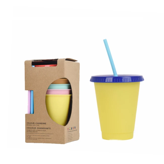 

Customization 16Oz Reusable Plastic Cold Confetti Color Change Coffee Mug Cup Tumber Set, Customized color
