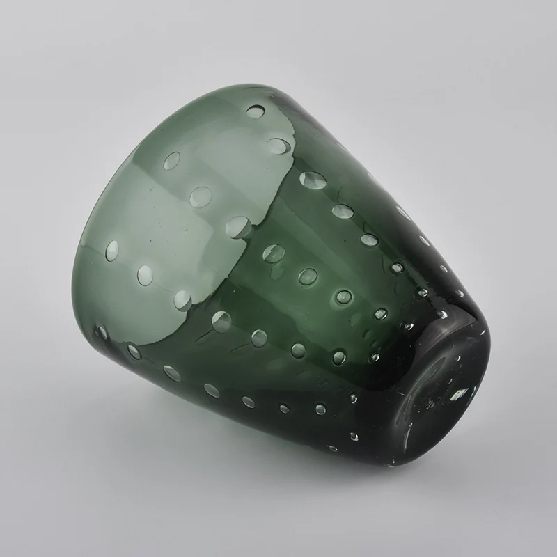 green colored glass candle votives with bubble finish