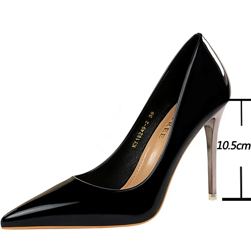 

BIGTREE Shoes Woman Pumps Patent Leather High Heels Stiletto Black Women Heels 10.5 Cm Party Shoes Classic Pumps Plus Size 35-43 Pumps