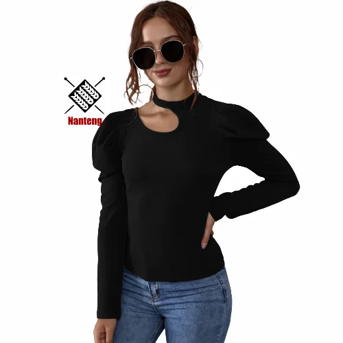 

Hot Selling High Quality One Shoulder Puff Sleeve Women Fall Tops