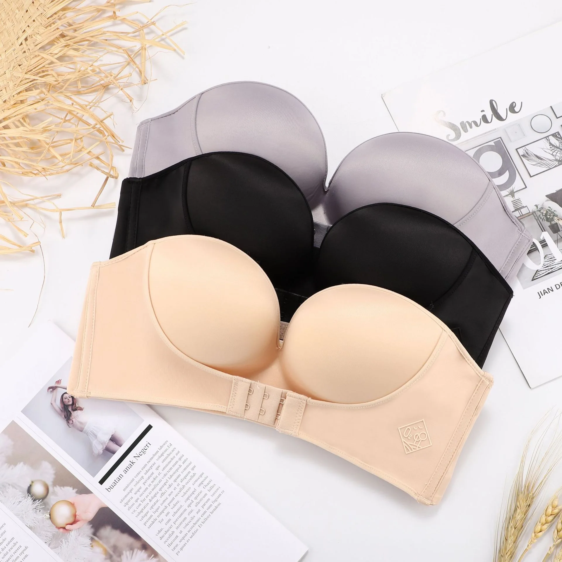 

D Cup E Cup High Quality Plus Size Bra Bralettes Comfortable Women Seamless Strapless Push Up Evening Dress Bra