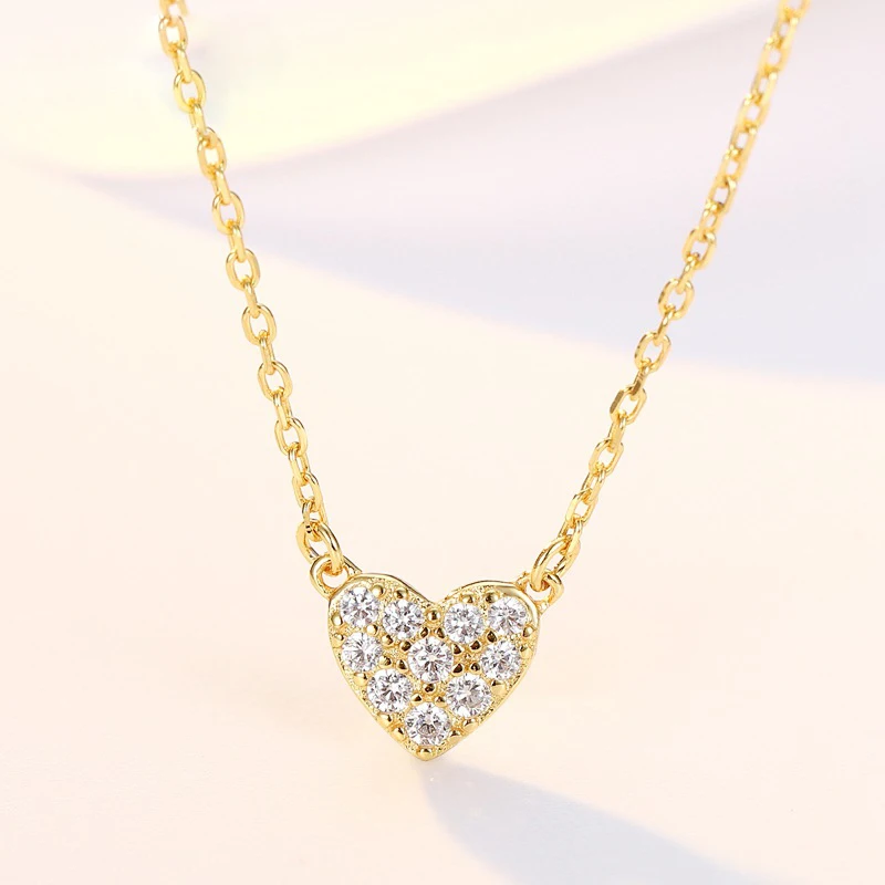 

Love gift gold plated 925 sterling silver CZ diamond heart pendant necklace for women girls