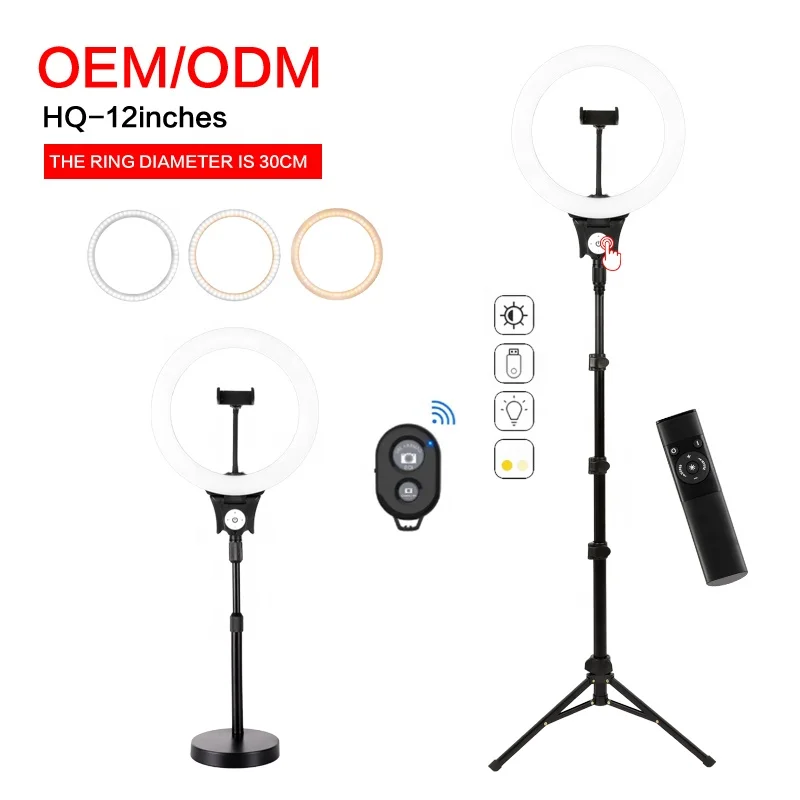 

HQ-30cm Photography Fill Ring Light 12 Inch 3 color modes Selfie Ring Light With Tripod Stand With Phone Holder, Black