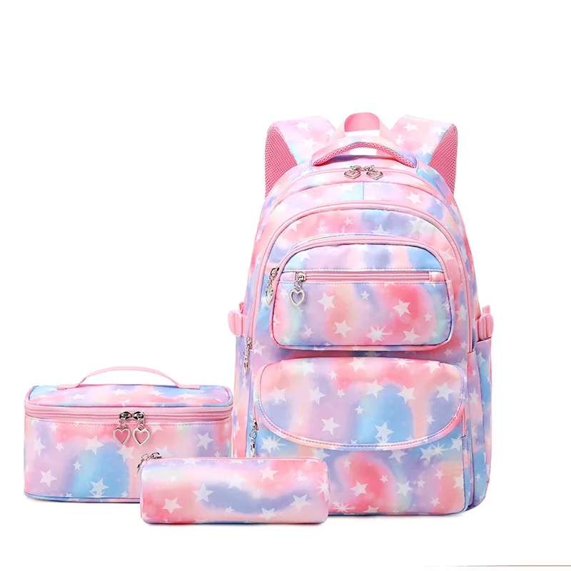

Three-Piece Set Female girls Daisy Printing Backpack Computer Bag Student School Travel Bag with lunch bag pencil case, Black, pink, blue,purple