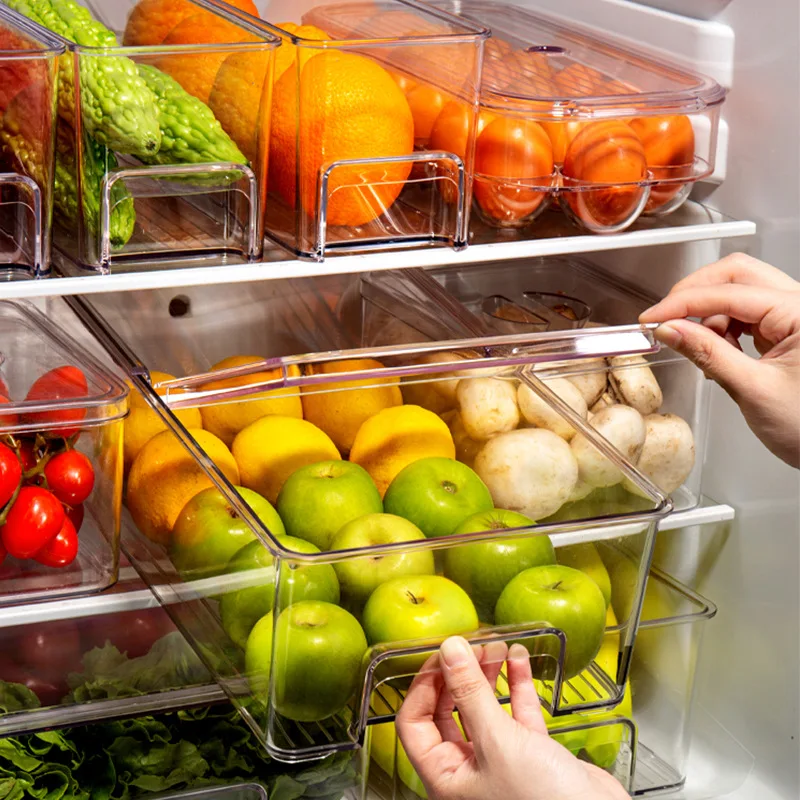

Refrigerator Organizer Bins Stackable Fridge Food Storage Box with Handle Clear Plastic Pantry Food Freezer Organizer Tool, Transparent