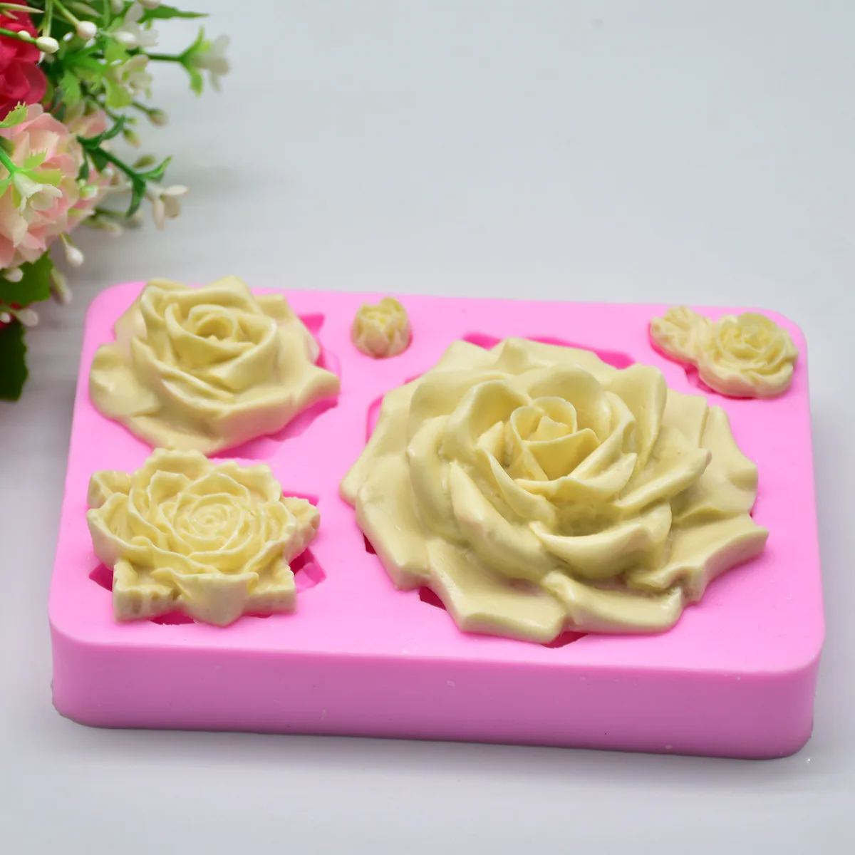 

DIY Baking 3D Stereo Rose with Leafy Big Flower Shape Cake Chocolate Flip Sugar Silicone Mold for Baking Pastry Cake Tools