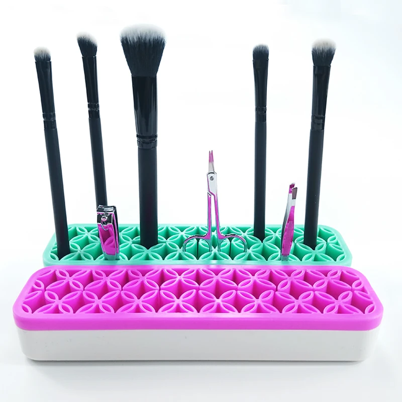 

Rectangle Cosmetic Organizer Box Drying Stand Travel Silicone Makeup Brush Holder