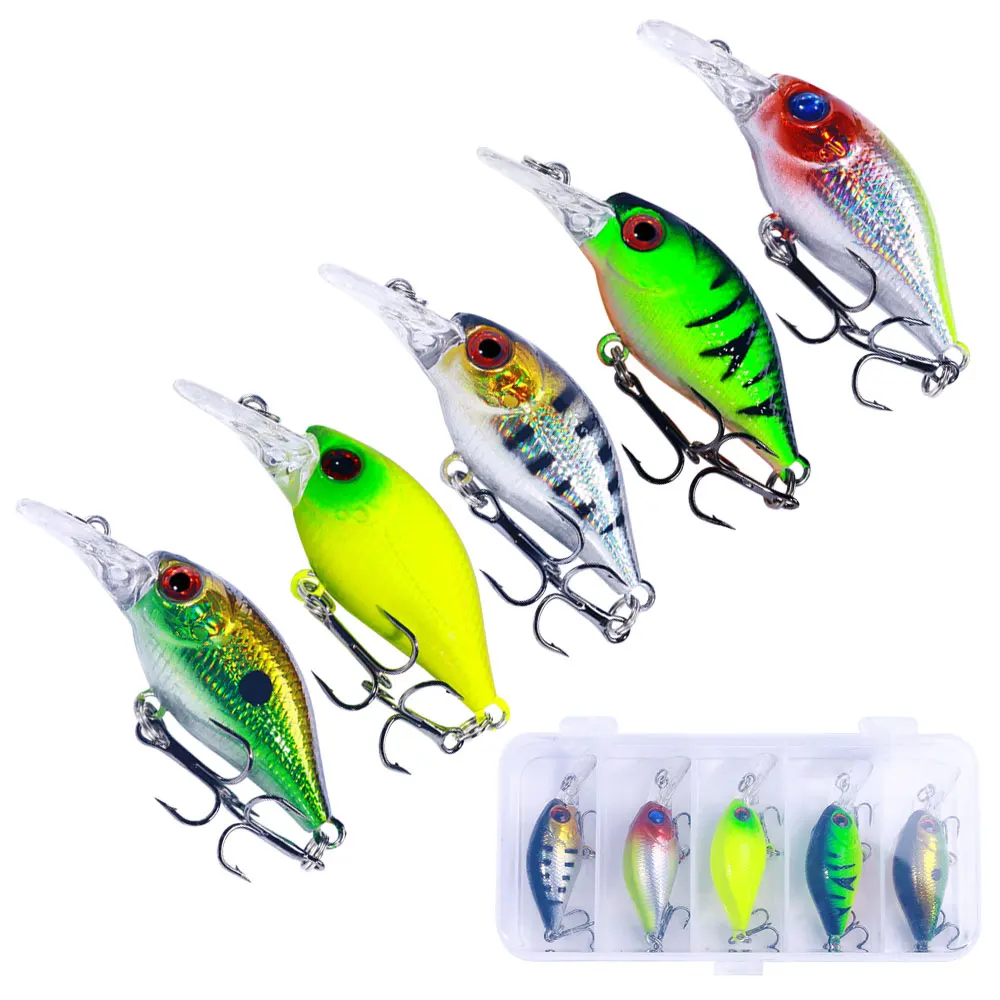 HENGJIA 5pcs/lot Fishing Lures Kit Plastic Crank Bait 4.4g 5cm Wobblers Crankbait Tackle Bass Bait Spinners for Fishing