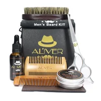 

New Arrival Men 6 Items Set Beard Brush Oil Balm Comb Beard Grooming Kit