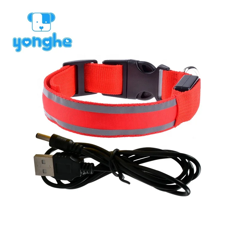 

2020 Yonghe Best seller OEM Night Safety Nylon Double reflective LED Dog Collar, White, red, green, blue, pink, yellow, orange