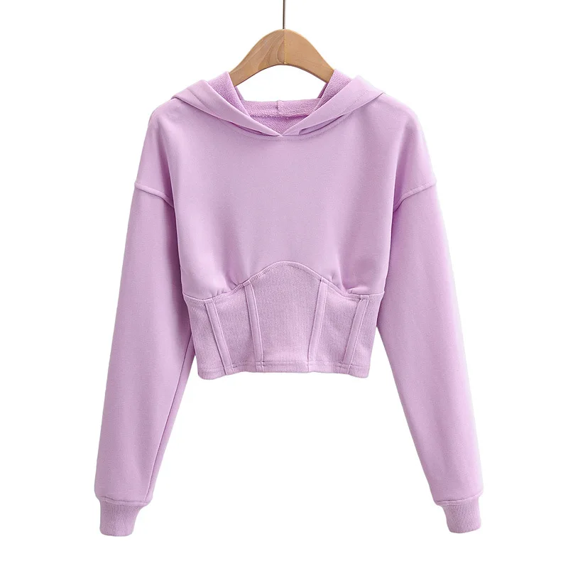

2021 women logo hoodies custom cotton logo crop hoodie blank fleece cropped hoodies female