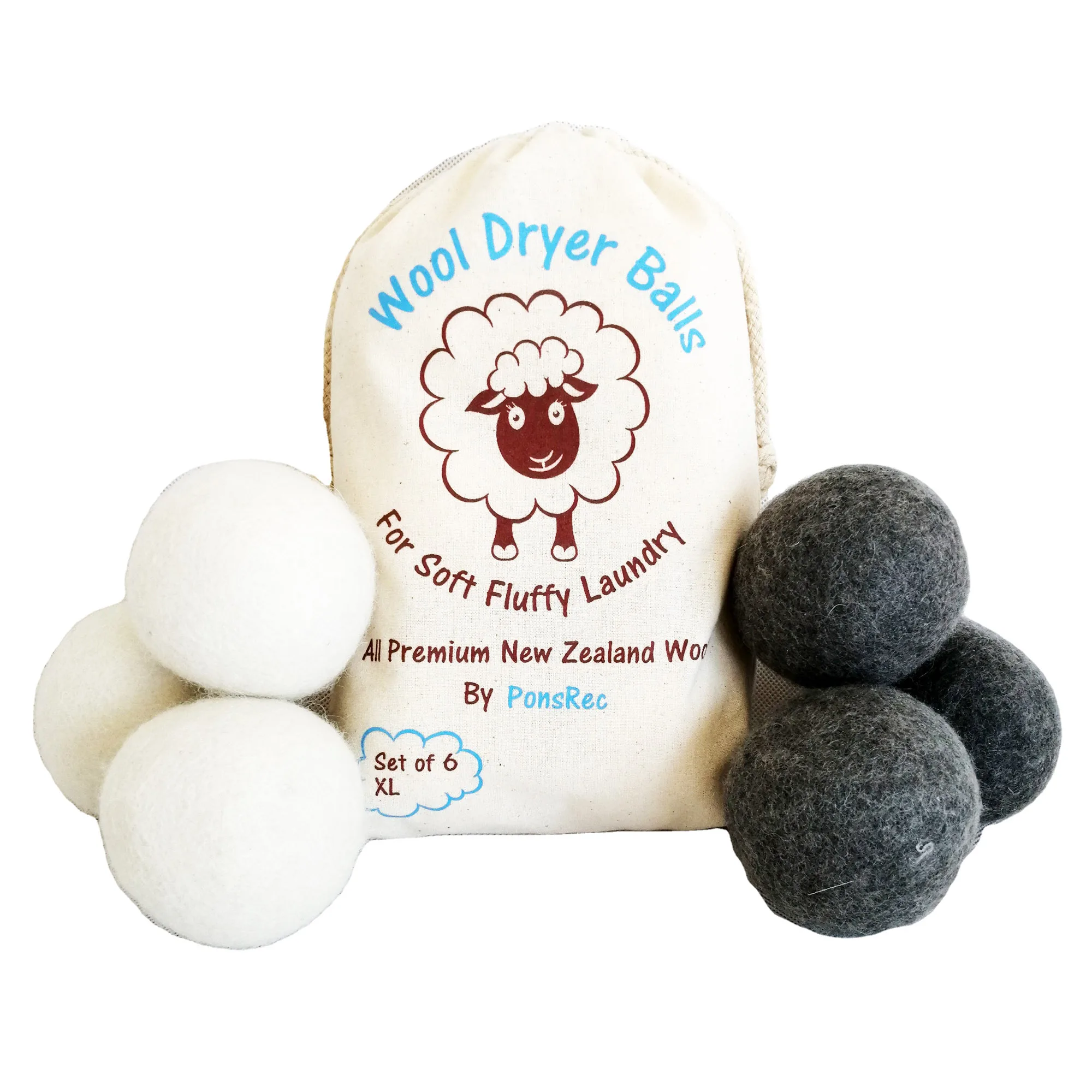 

2021 amazon bestseller 6 pack xl eco friendly organic merino wool dryer balls 7 cm 7.5 cm organic laundry wool dryer balls, White grey dark grey