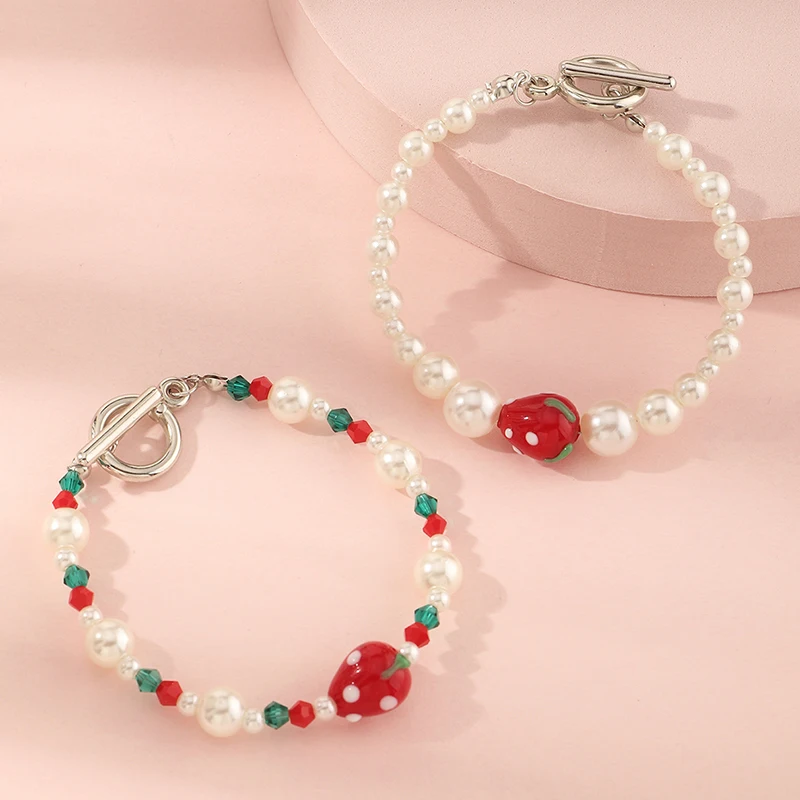 

2Pcs/set Wholesale Fashion Rice Pearl Bracelet Baroque Pearl Bracelets Bulk Strawberry Pearl Bracelet For Girls