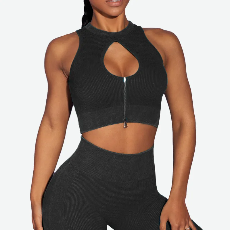 

B03 sports zipper crop top with removable padding shock proof high impact seamless sportswear yoga running workout bra