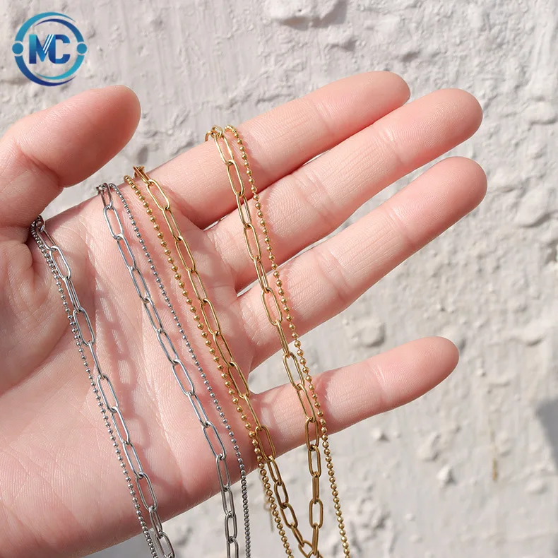 

2021 18K Gold Plated Double Layered Chain Necklace Stainless Steel Paper Clip Necklace Choker For Women, As the picture