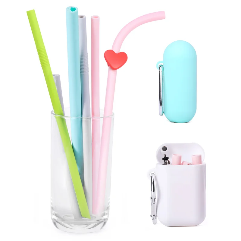 Wholesale eco friendly big foldable collapsible silicone drinking cups reusable straw with case