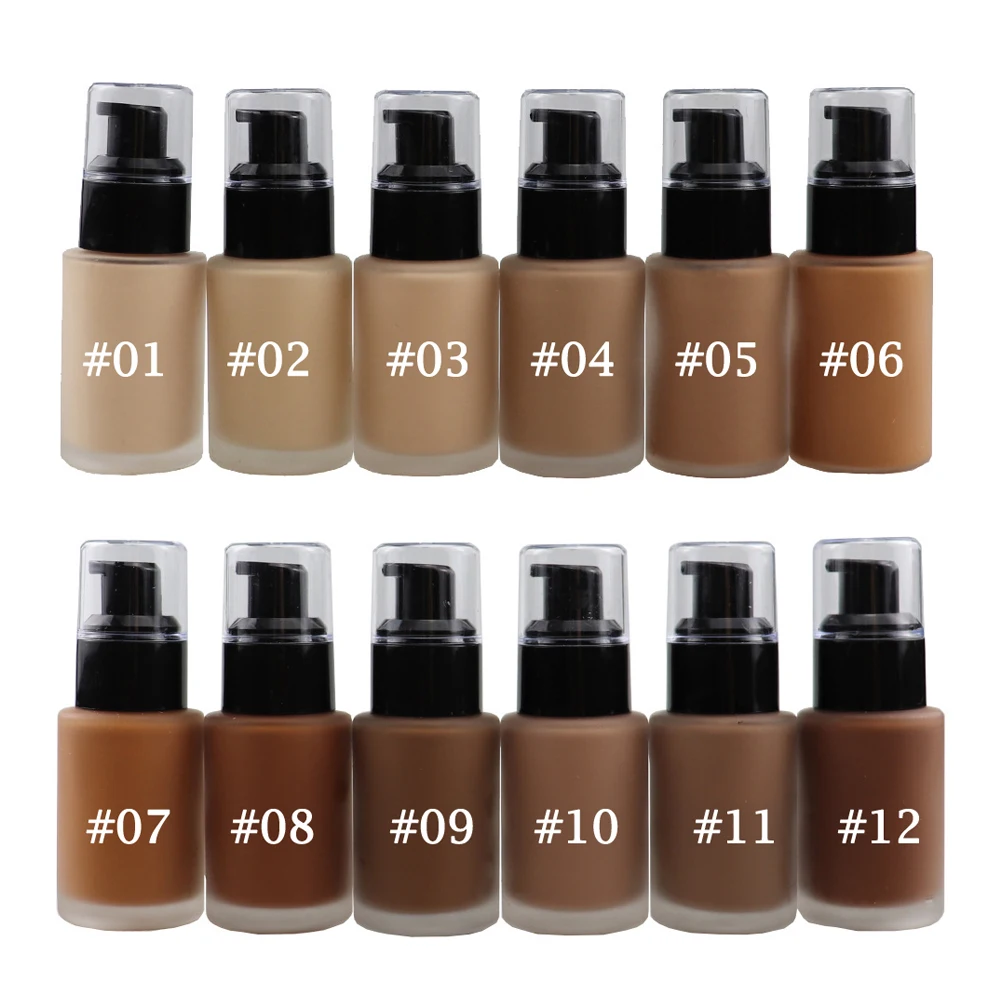 

Custom Private Label No Logo Black Skin Women Makeup Tinted Moisturizer Mineral Liquid Face Covering Foundation, 12 colors