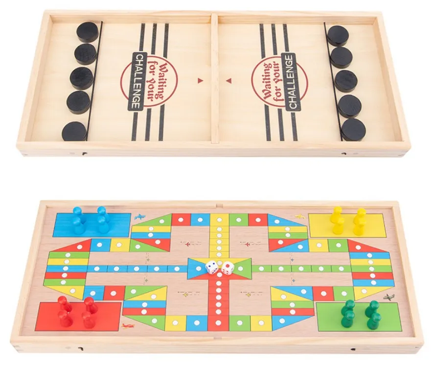 

Two in One Fast Sling Puck Game and Flying Chess Slingshot Games Toy Paced Winner Board Games for Kids & Adults, Natural