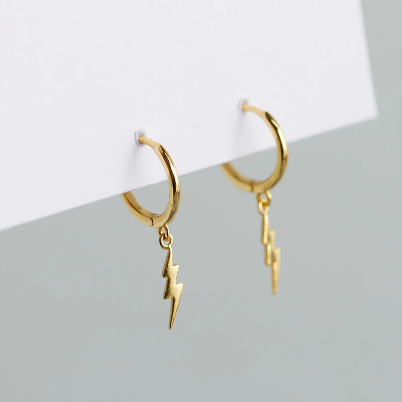 Fashion Dropshipping 925 Sterling Silver Flash Lighting Shape Plain Silver Hoop Earrings for Women Jewelry