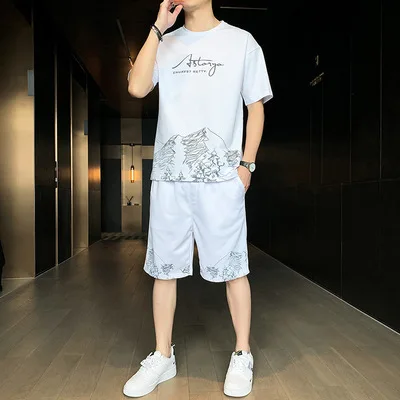 

Men'S T-Shirt Shorts Running Set 2 Piece Pants Set Summer Breathable Casual Letter Printed Plus Size 4Xl Sport Suit 2021 New