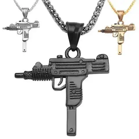 

Hip Hop Necklace Stainless Steel Submachine Gun Pendant Trendy Men's Jewelry