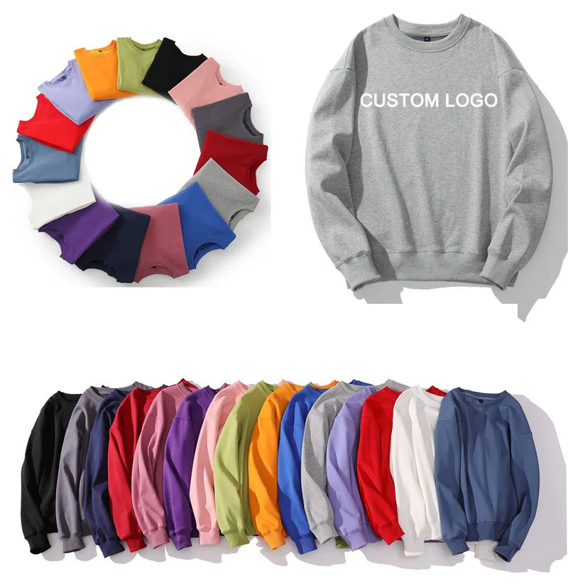 

private label high quality cotton oversized plain crewneck men unisex pullover hoodies sweatshirts custom logo, Multi colors