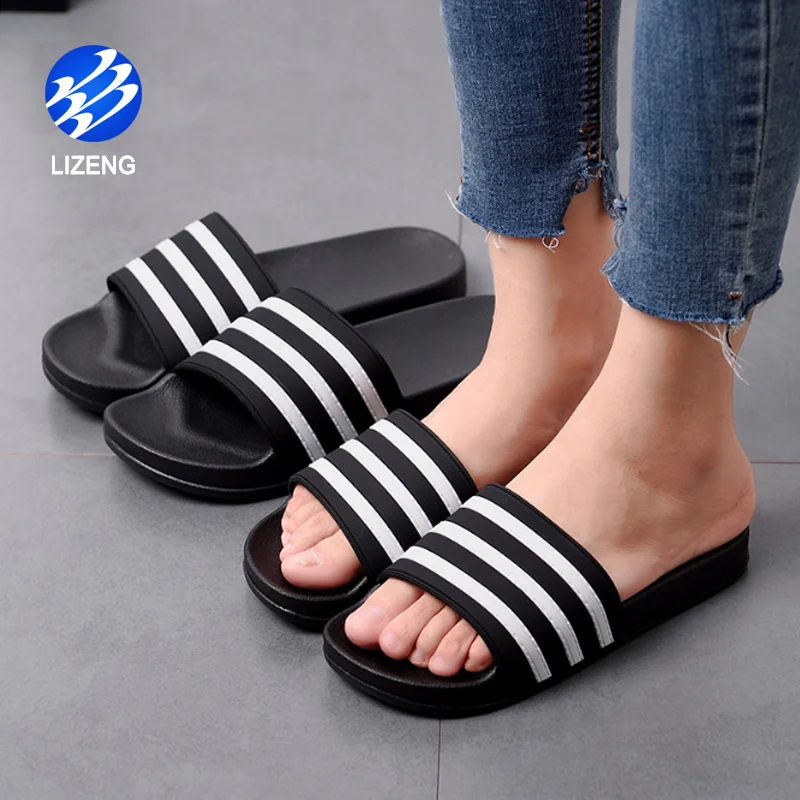 

Open Toe Non Slip Casual Summer Male PVC Stripe Slippers, Black white
