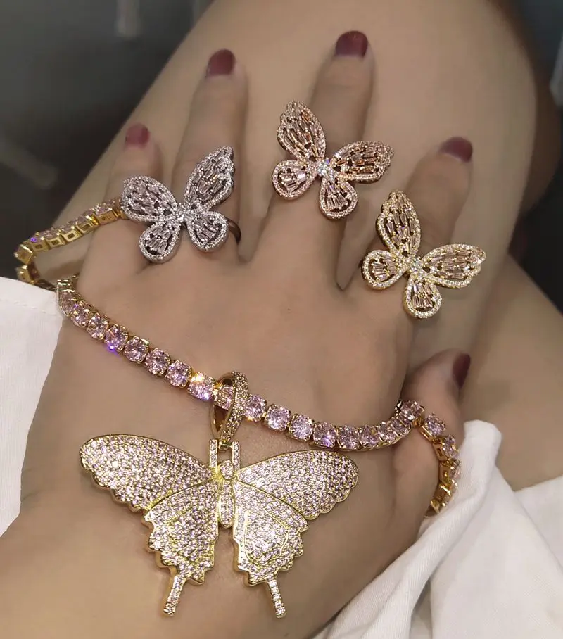 

New design rose gold finger ring 2020 bling bling butterfly ring