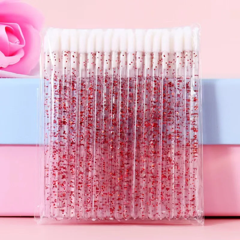 

Disposable Pink Gold 50Pcs Eyelash Lip Brush Crystal Eyelash Applicator Tools Lip Brush