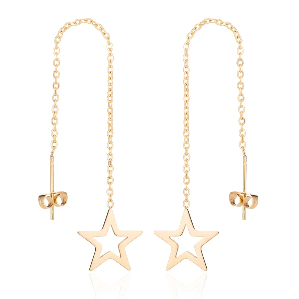 

custom Fashion Ladies star tassel long chain Ear Line earrings Stainless Steel drop Earring Jewelry