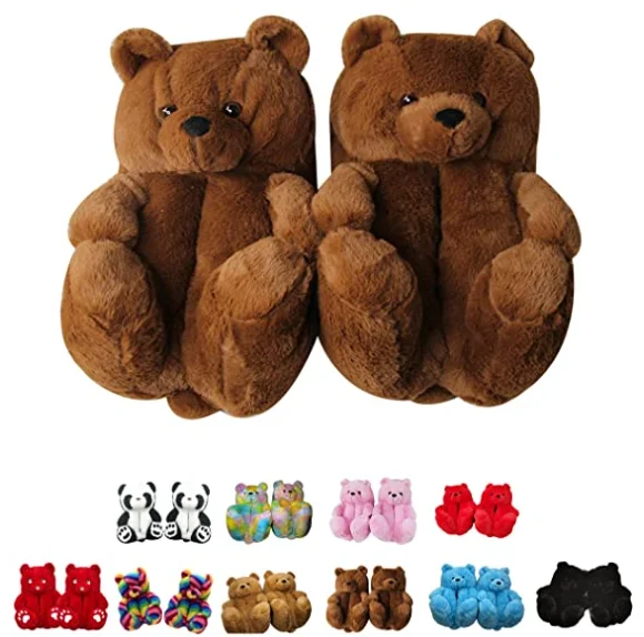 

Fashion PU Leather Popular Winter Warm Cotton Home girls slippers All-inclusive kids fluffy teddy bear cozy slippers