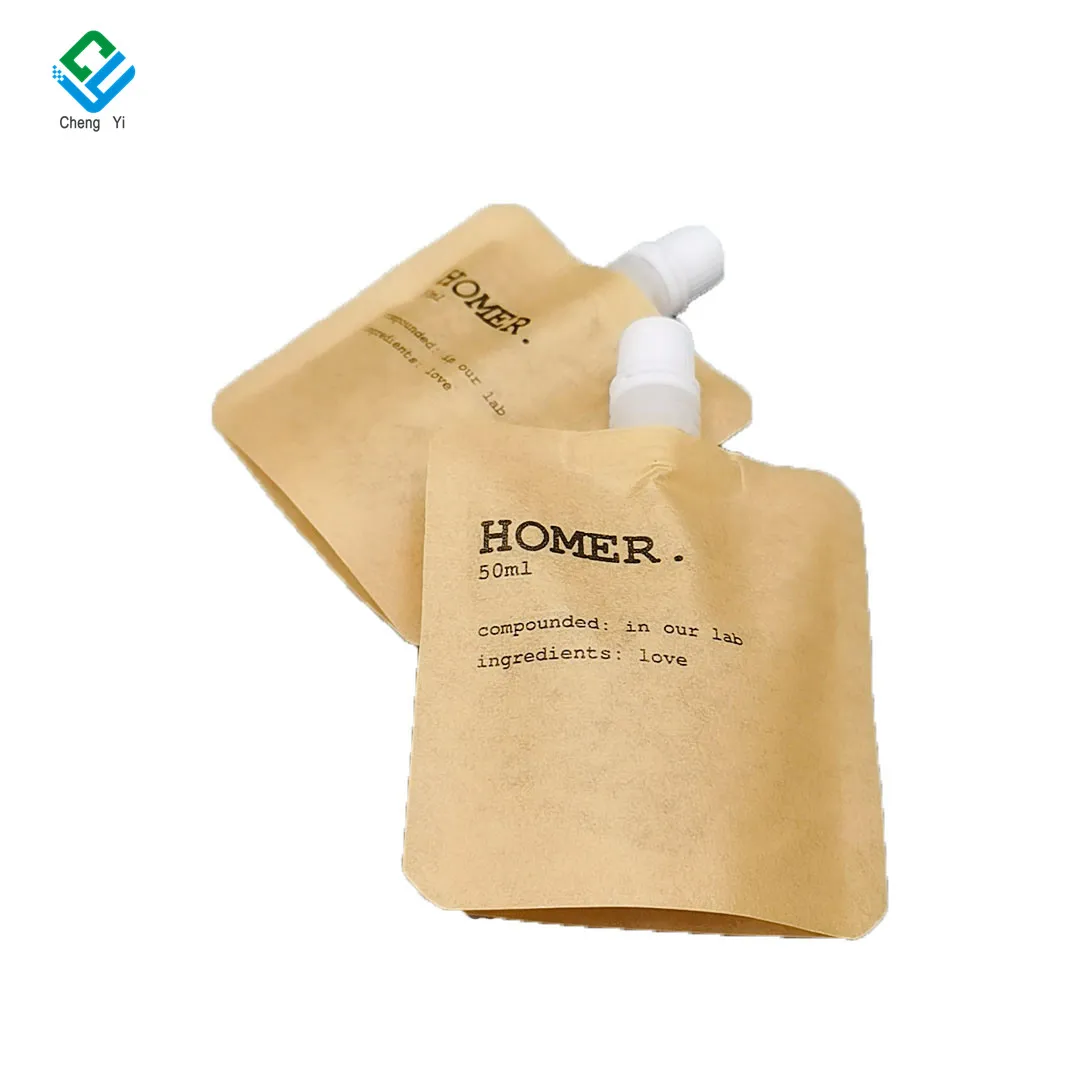 Custom Printed 50ml Kraft Paper Spout Pouch Skincre Sample Stand Up ...