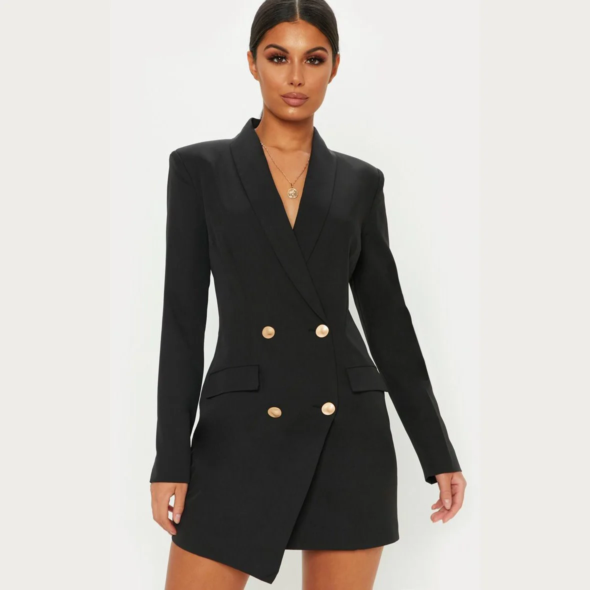 

Elegant Double Breasted Women Black Dress Ladies Office White Blazer Dresses Plus Size Summer Women's Suit Jacket, As model colour