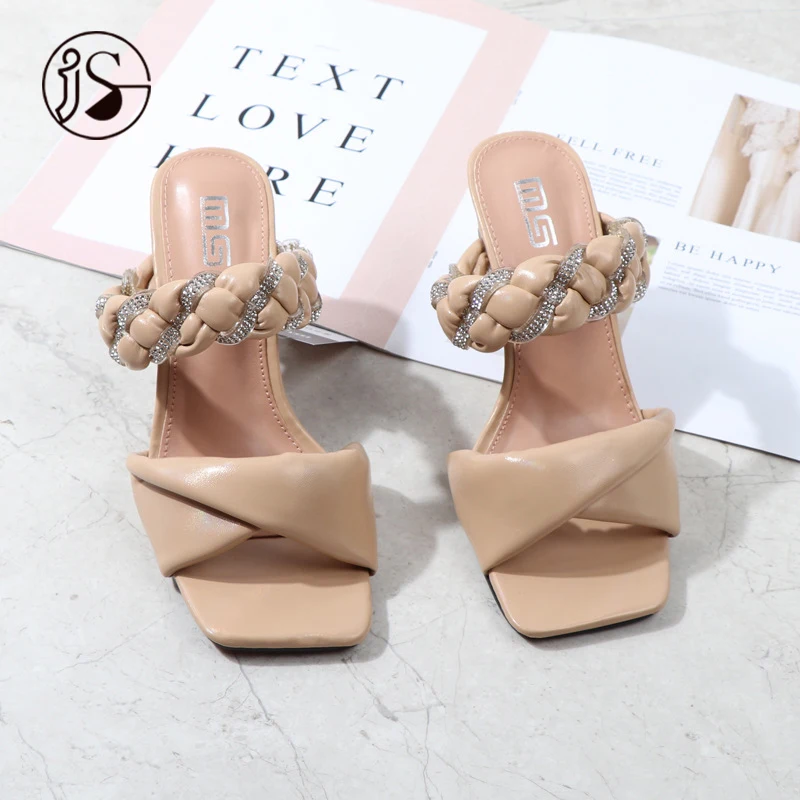 

Knit Women's sandals with rhinestones and high heels for summer 2021ladies slippers, Customized color