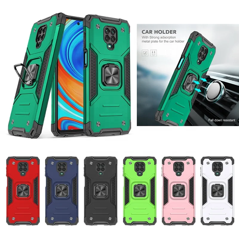 

Hot Selling Metal Ring Kickstand Shockproof Car Magnetic Bumper Cover Cell Phone Case For Redmi Note 9Pro / 9S, Multi colors