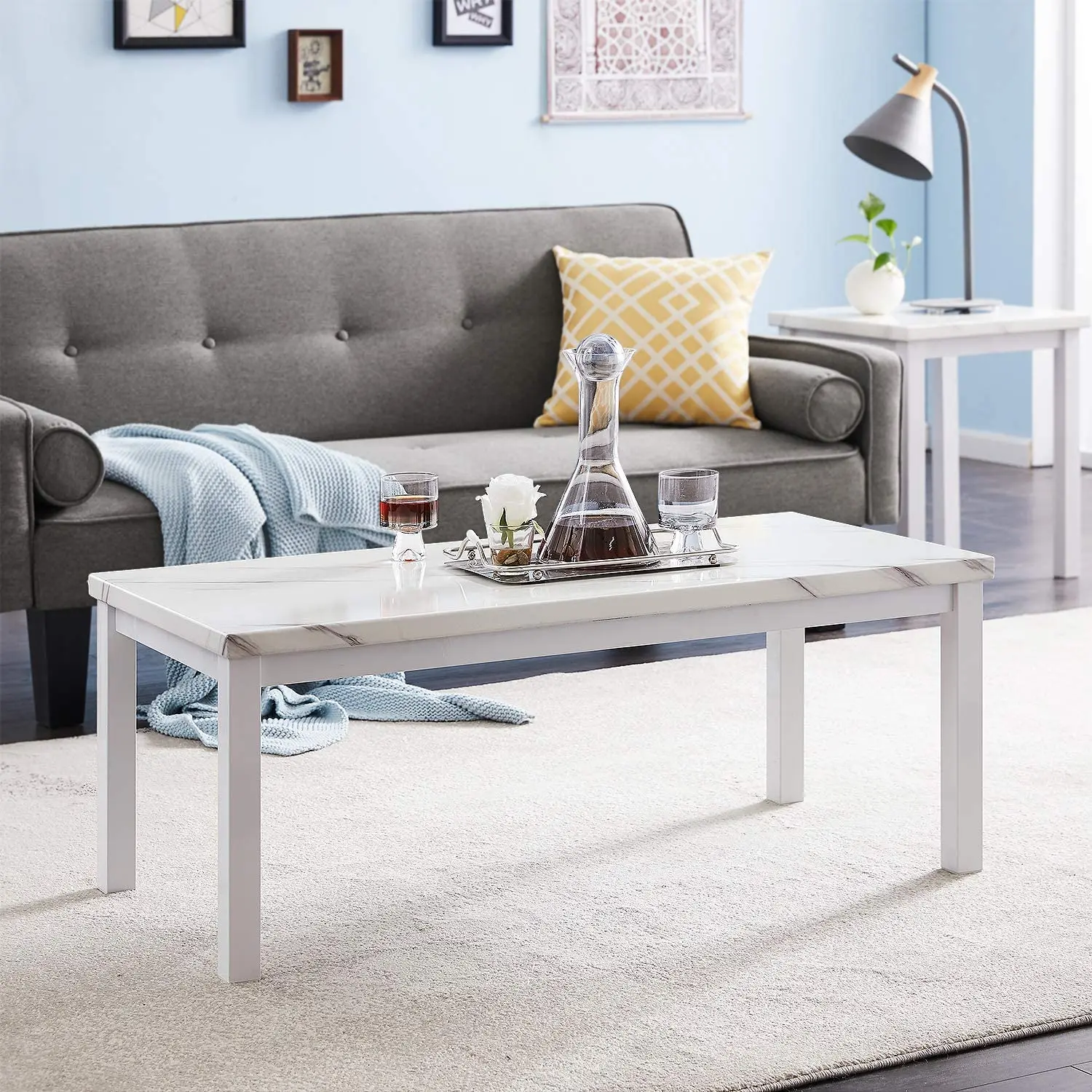 

HooSeng Hot Sale USA Free Shipping 3 Pieces Faux Marble Tabletop Coffee Tables Marble Coffee Table Modern Coffee Table, White
