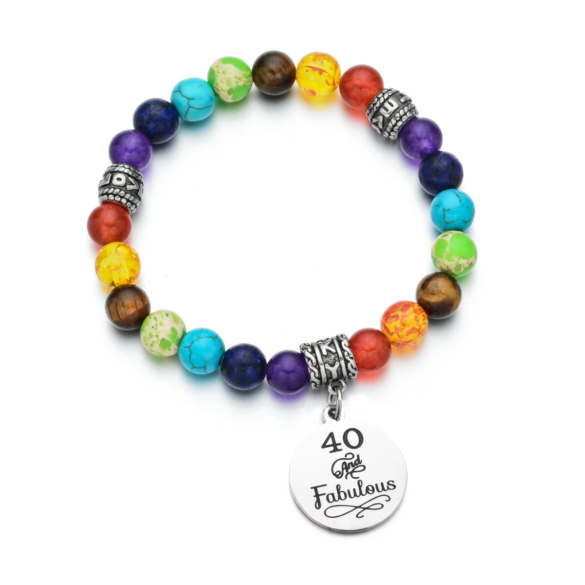 

7 Chakra Healing Beads Elastic Sweet 40th Birthday Charm Bracelet Happy Birthday Gift for Women Inspiration Jewelry 8mm