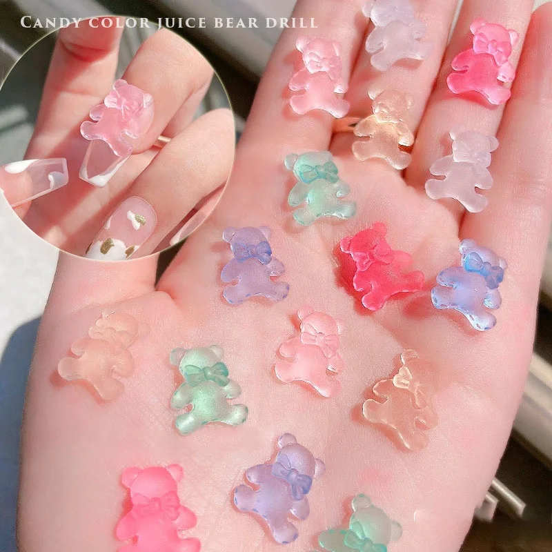 

Paso Sico 5pcs/bag Kawaii Resin Ribbon Bear 6 Colors Transparent Matte DIY Nail Art Charms for Nail Jewelry Diamond